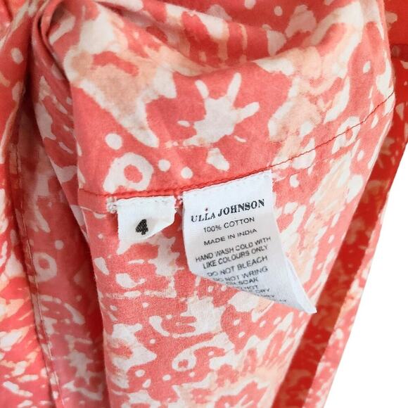 ULLA JOHNSON Freida Printed Cotton Midi Dress Coral Batik Red Orange White US 4 - Picture 10 of 12